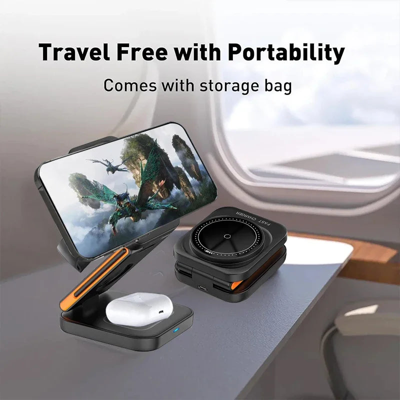 Suporte De Carregador Magnético Sem Fio Dobrável 3 Em 1 Para iPhone 15 , 14 , 13 , 12 Pro/Max/Plus , AirPods 3/2 Station Dock Rápido